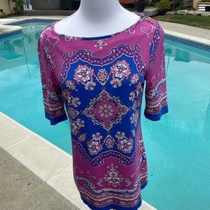 Vibrant Pink and Indigo beautiful pattern blouse by Charter Club | Sz SP